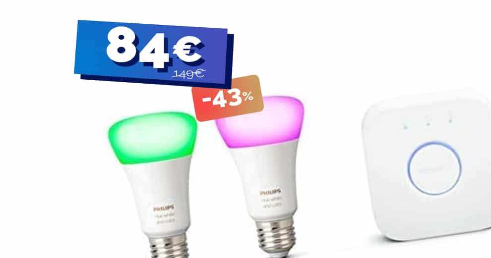 Le kit de démarrage Philips Hue 2 ampoules White and Color + Pont  actuellement en grosse baisse de prix (-43%) 🔥