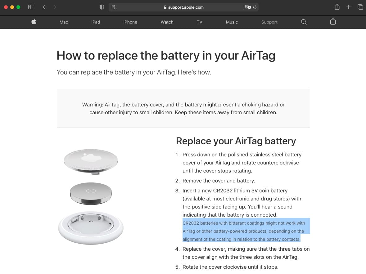 Apple AirTag : une alimentation par pile CR2032 ?